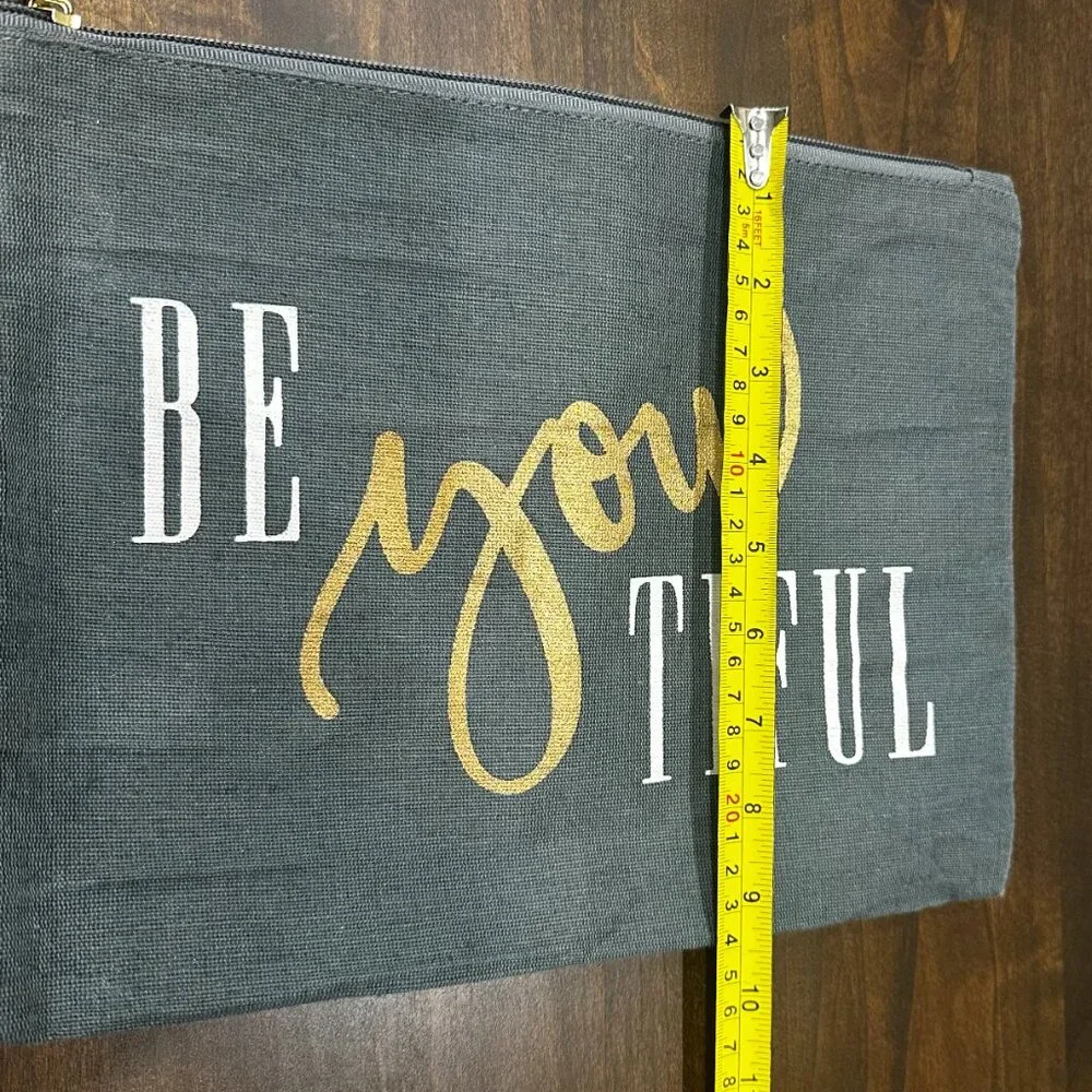 Mud Pie - BeYouTiful Canvas Cosmetic Bag/Pouch - Gray with Yellow Tassel